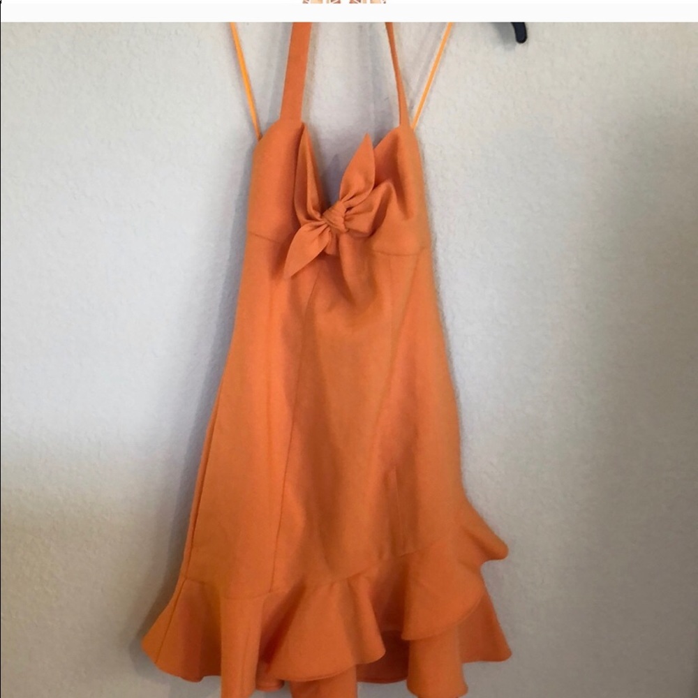 LIKELY Reyn ruffle halter mini Dress Mandarin Sun